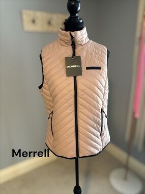 Merrell Quilted Puffer Vest - Blush Pink with Black Trim